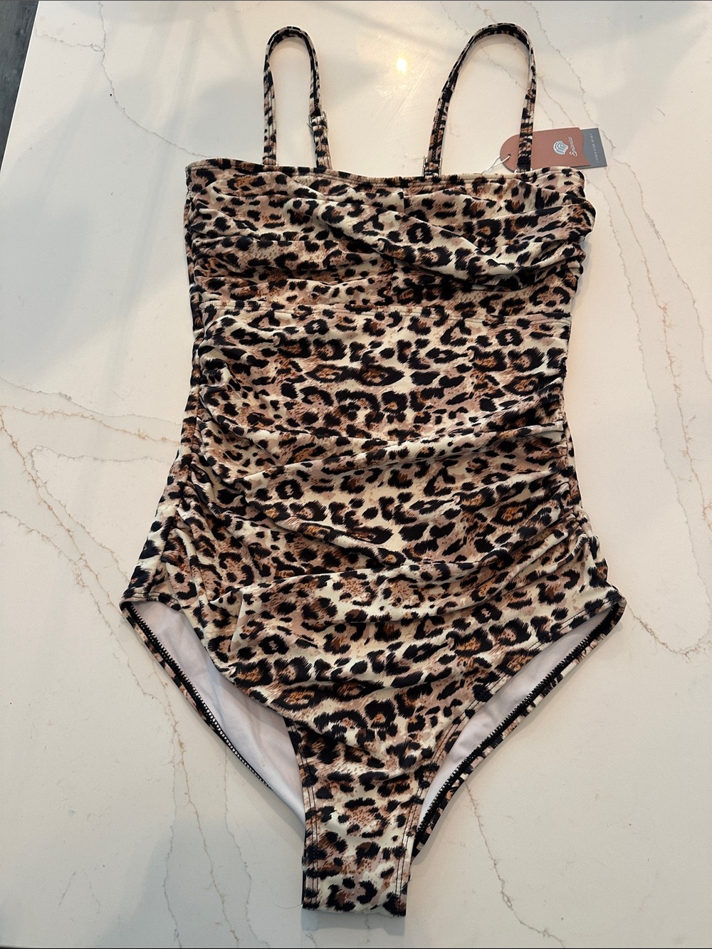 New- Leopard Print One-Piece Swimsuit - Brown
